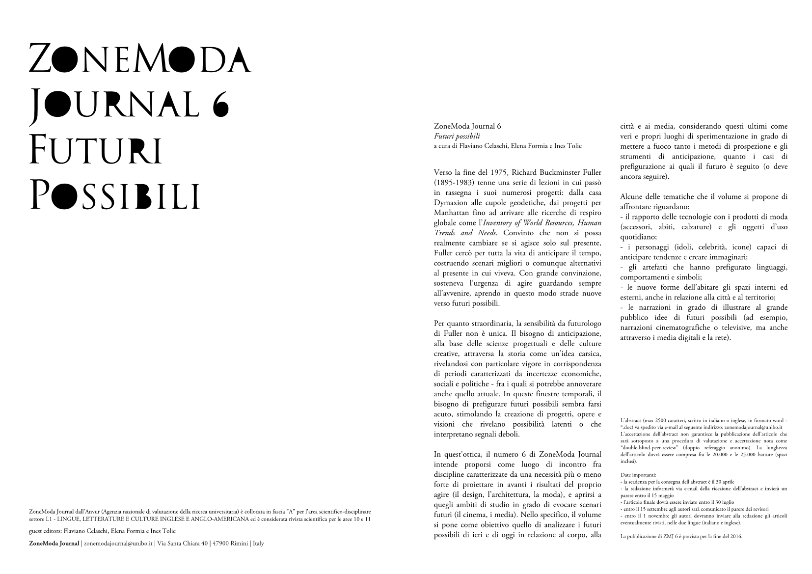 ZoneModa Journal 6: Futuri Possibili. Call For Paper